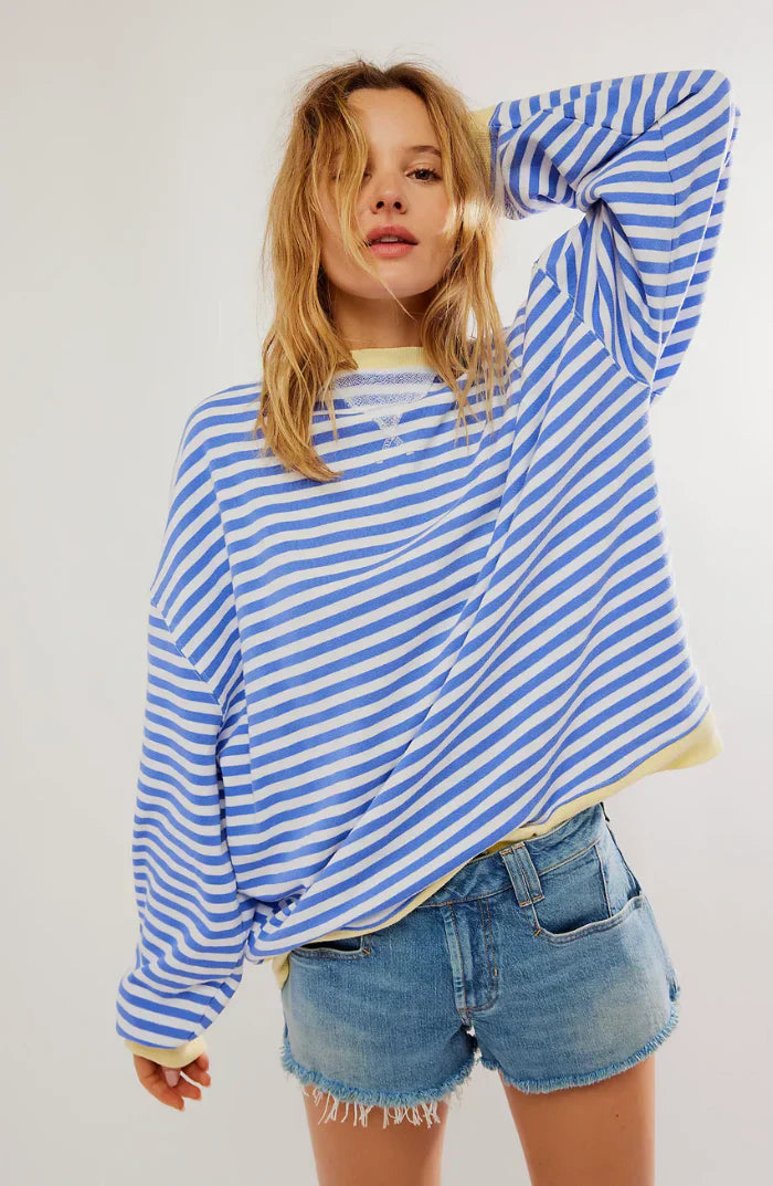 Bluse uden ærmer til kvinder med stribet look