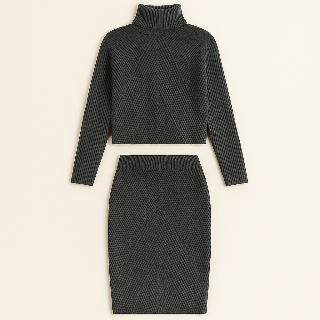 Strik sæt til damer – varm coltrøje og nederdel til vinter