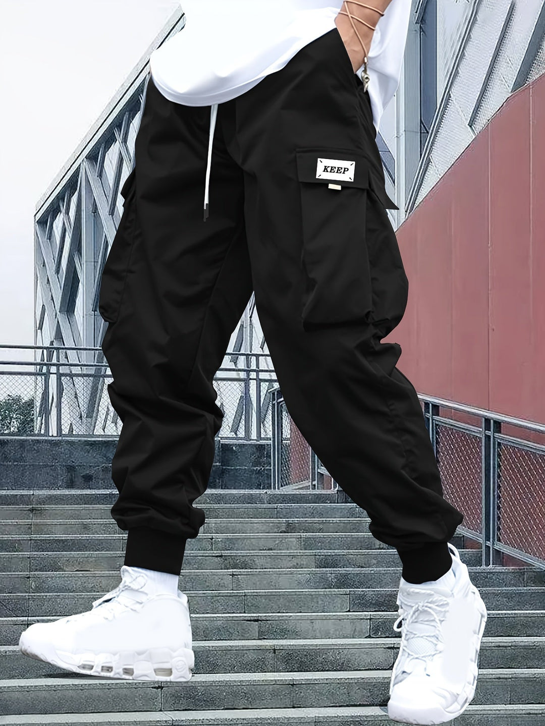 Herre cargo joggebukser med sidelommer og elastisk kant