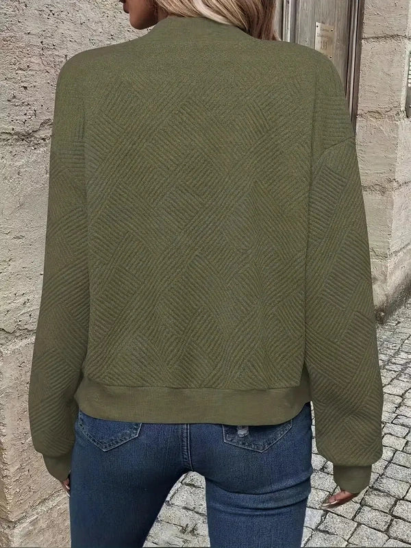 Kort bomberjakke til kvinder med lynlås og mønster