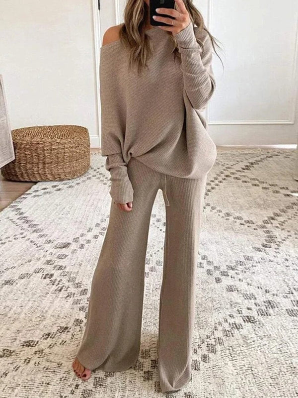 Strikket dame sæt med off-shoulder top