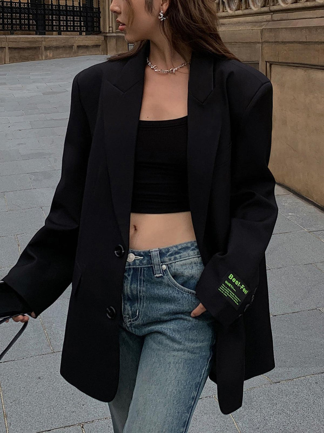 Oversized dame blazer med lange ærmer