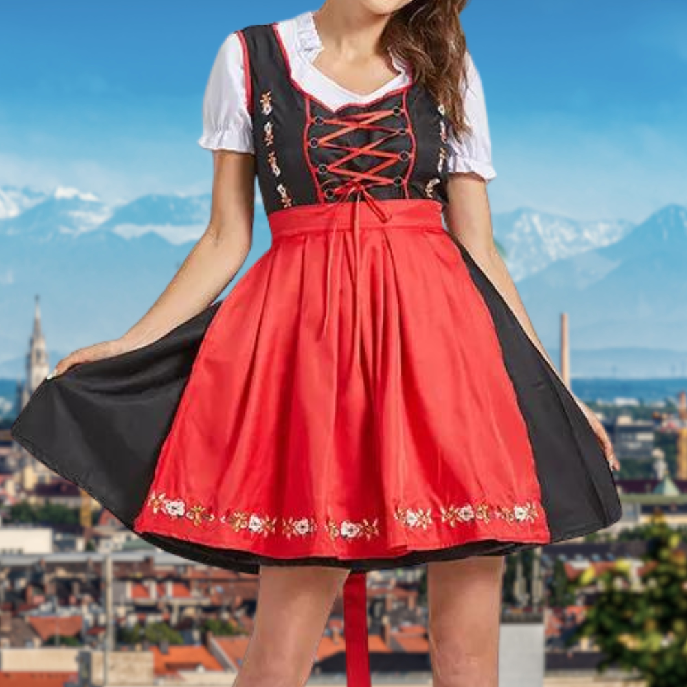 Traditionelt dirndl-sæt til kvinder med forklæde og bluse