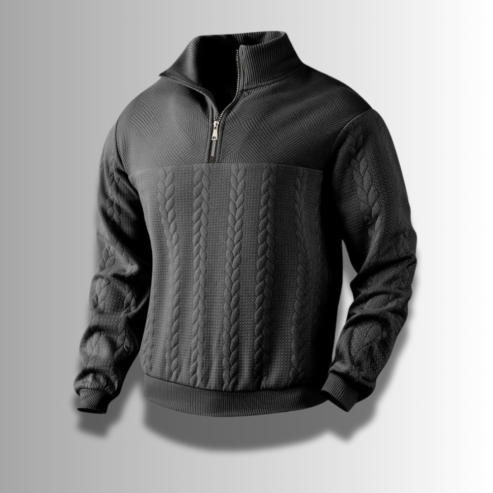 Herre-pullover med kvart lynlås og kravedetaljer
