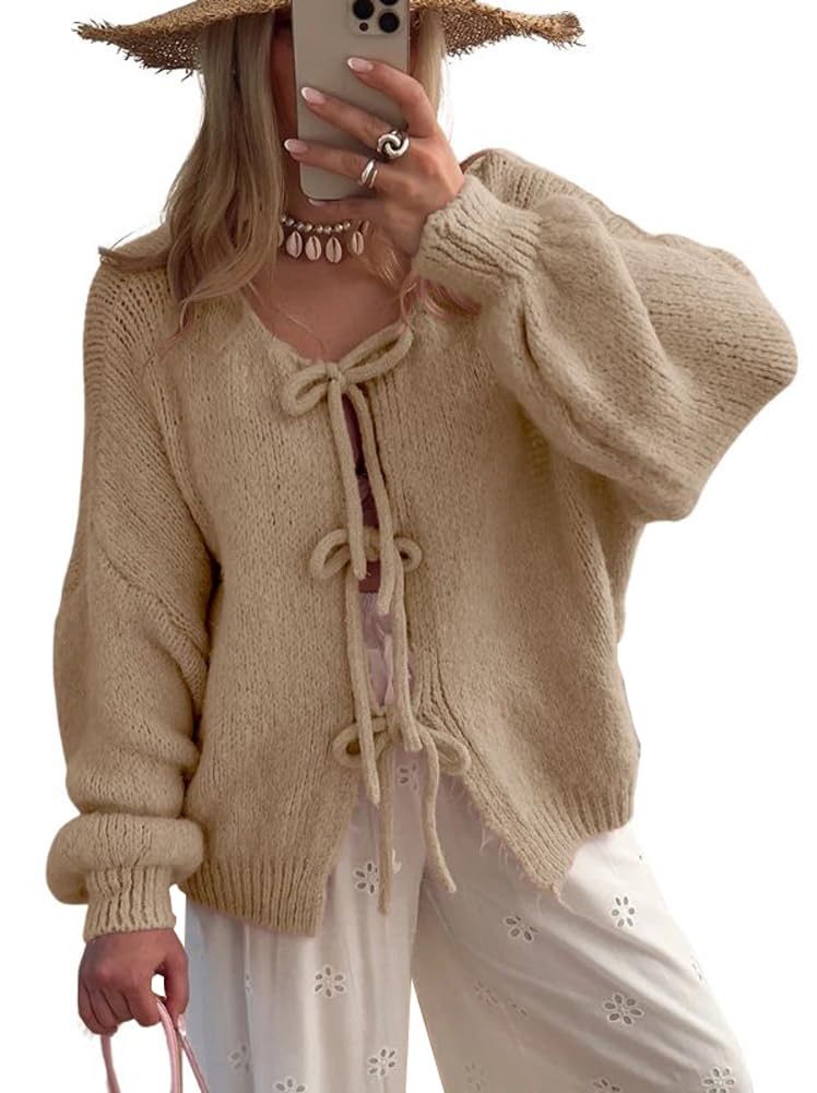 Oversized strikcardigan med bindelukning