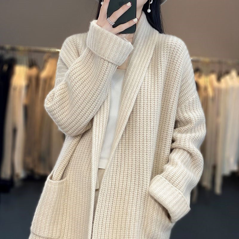 Cardigan til kvinder med lommer og åben front