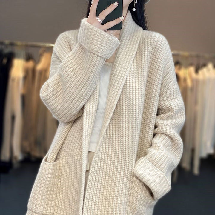 Cardigan til kvinder med lommer og åben front
