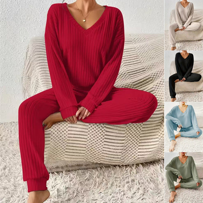 Loungewear-sæt til kvinder med V-hals