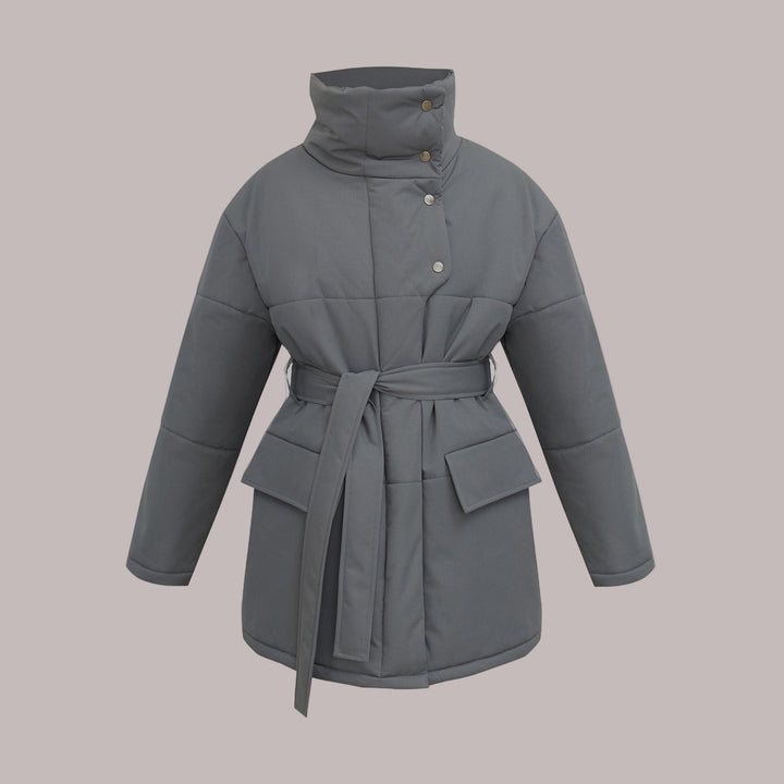 Jakke dame oversize puffer jakke med høj krave og lommer