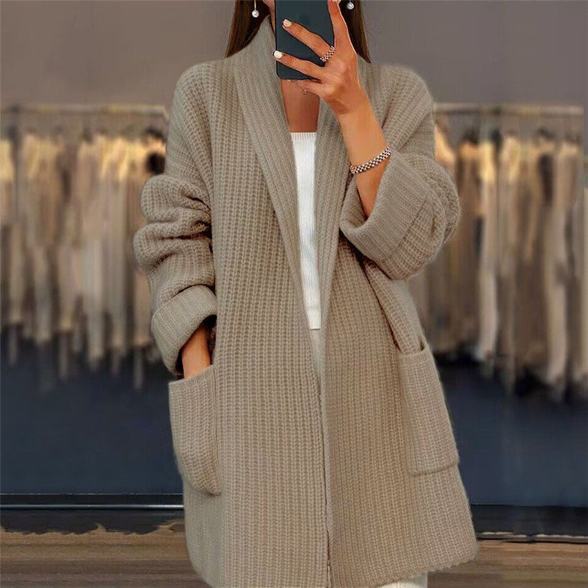 Cardigan til kvinder med lommer og åben front