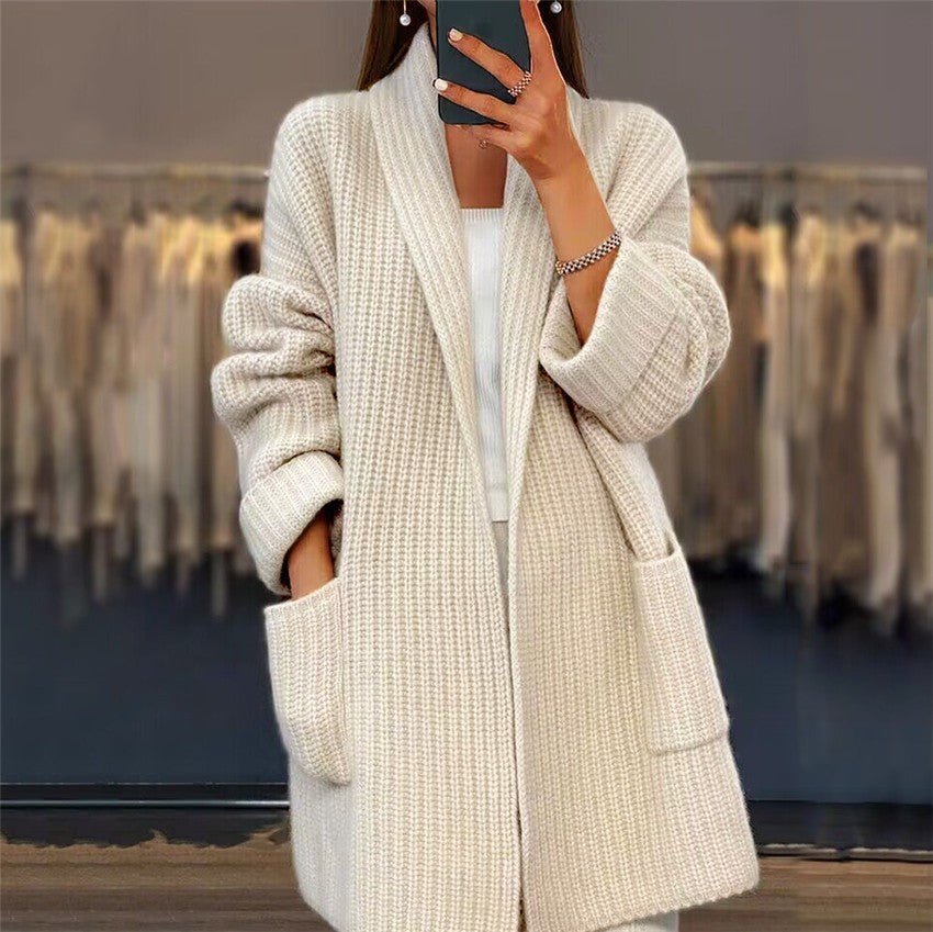 Cardigan til kvinder med lommer og åben front
