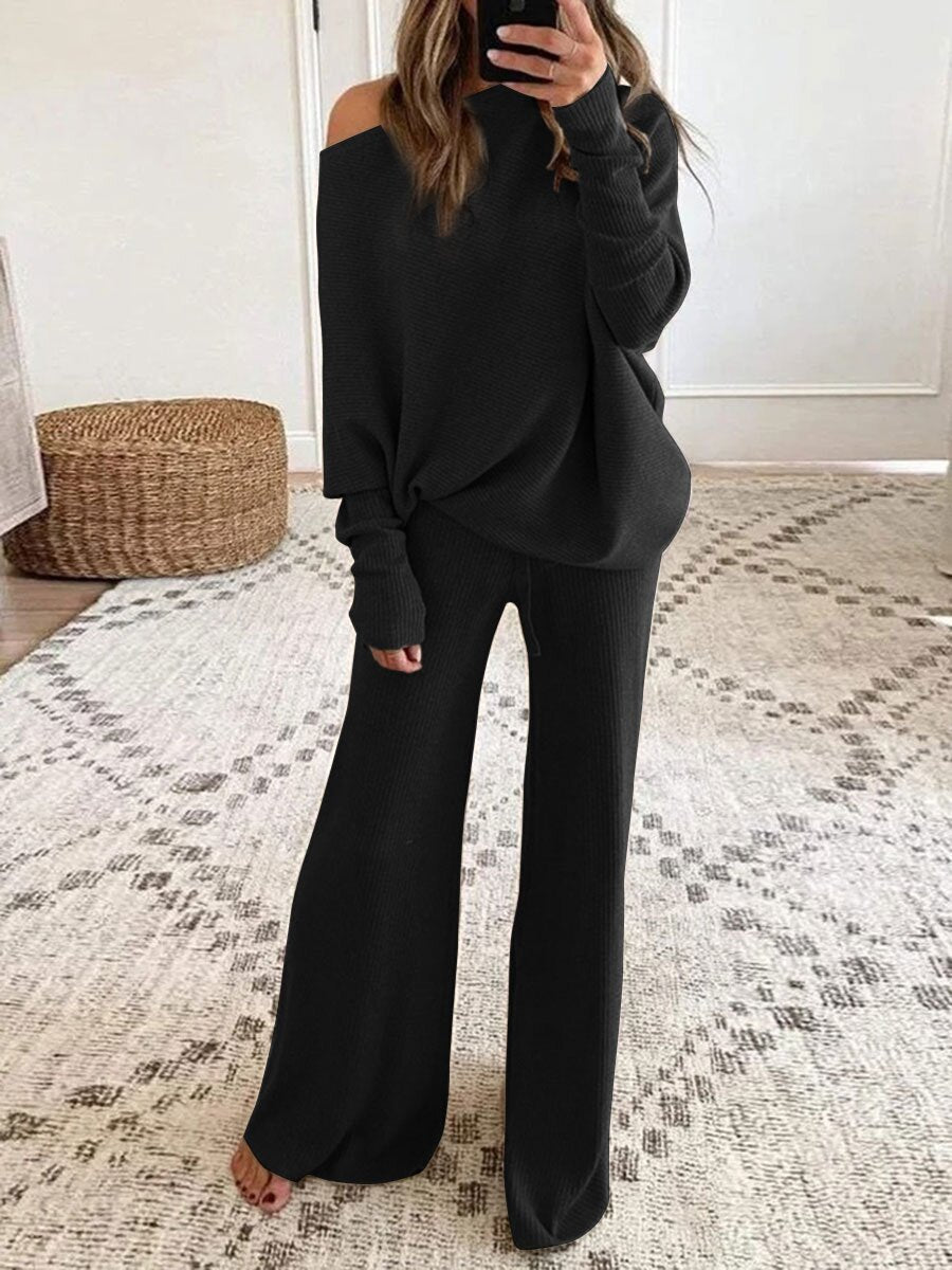 Strikket dame sæt med off-shoulder top