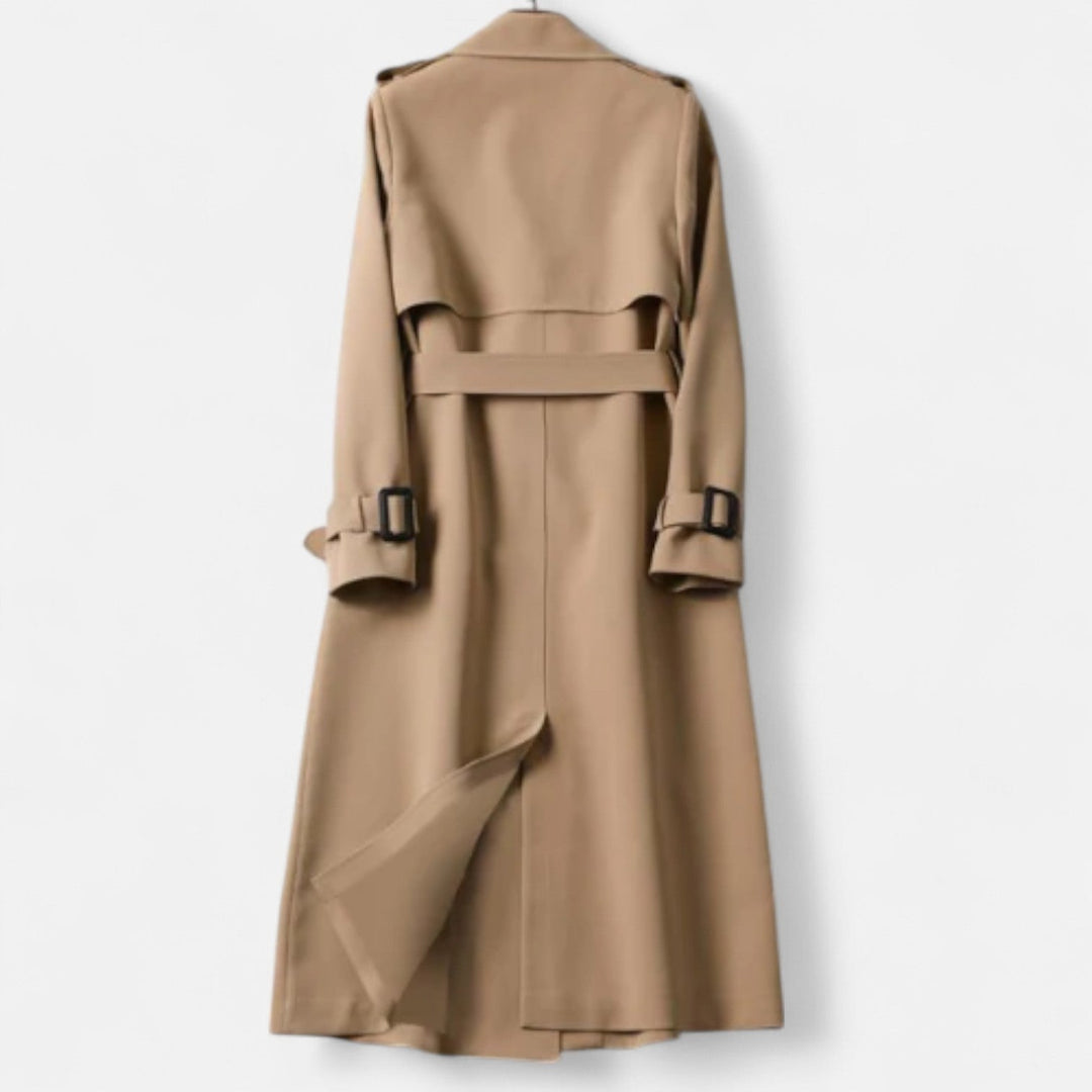 Lang damefrakke med reverskrave – lige pasform