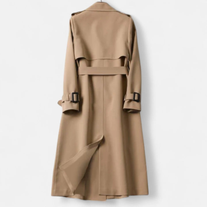 Lang damefrakke med reverskrave – lige pasform