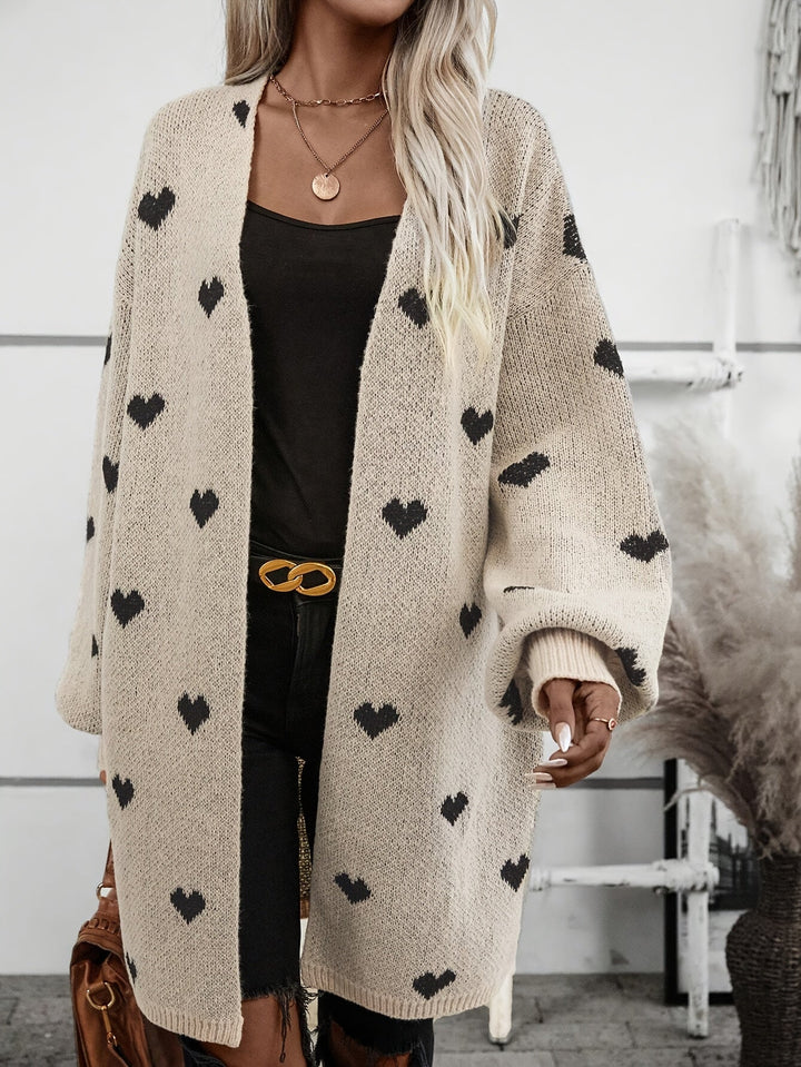Cardigan til kvinder med hjertemønster og knapper