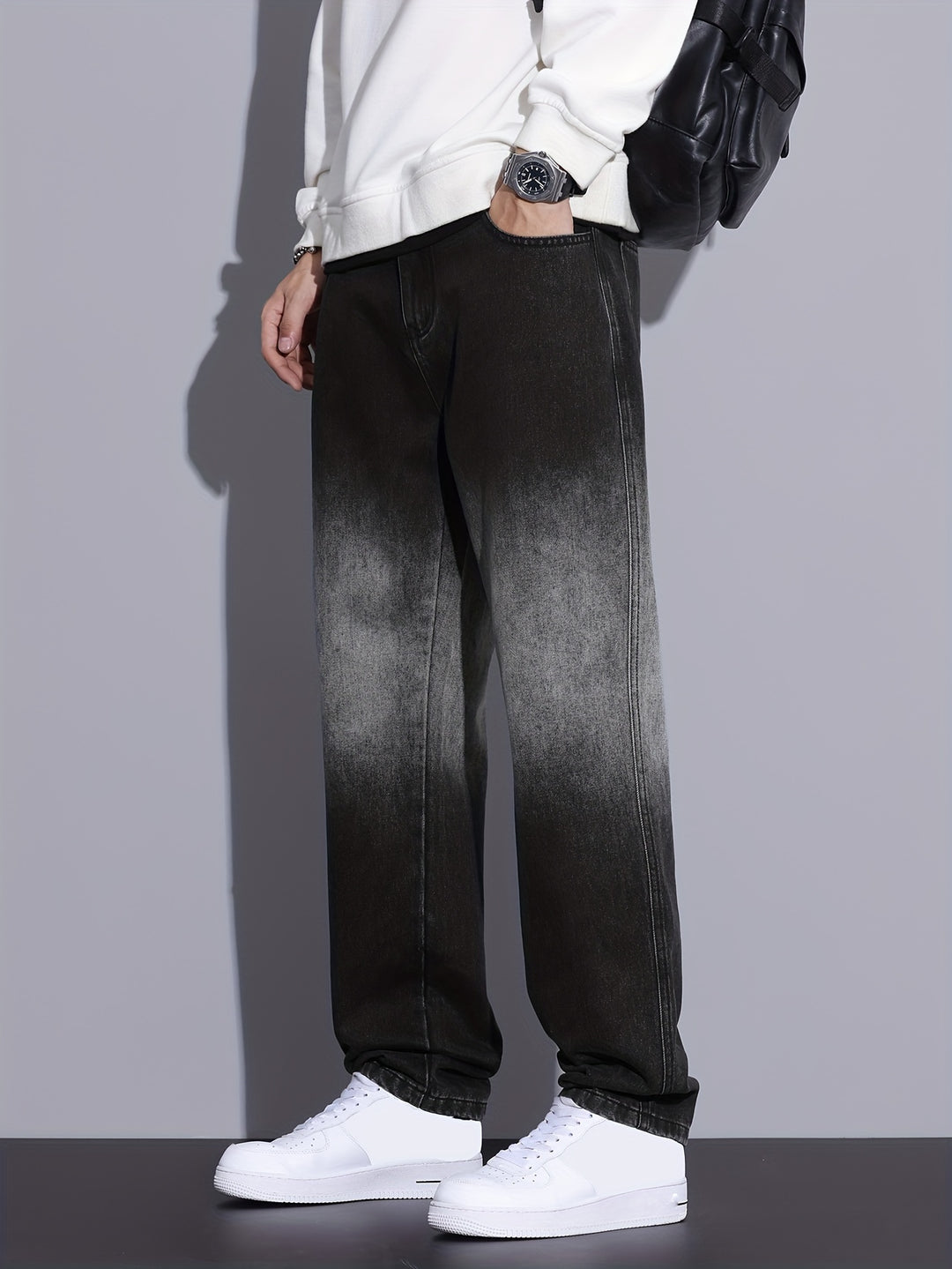 Herrejeans med farveblokdesign og lige ben