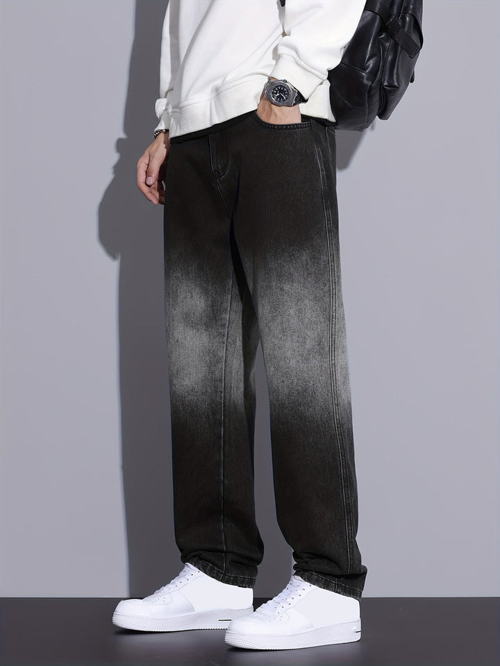 Herrejeans med farveblokdesign og lige ben