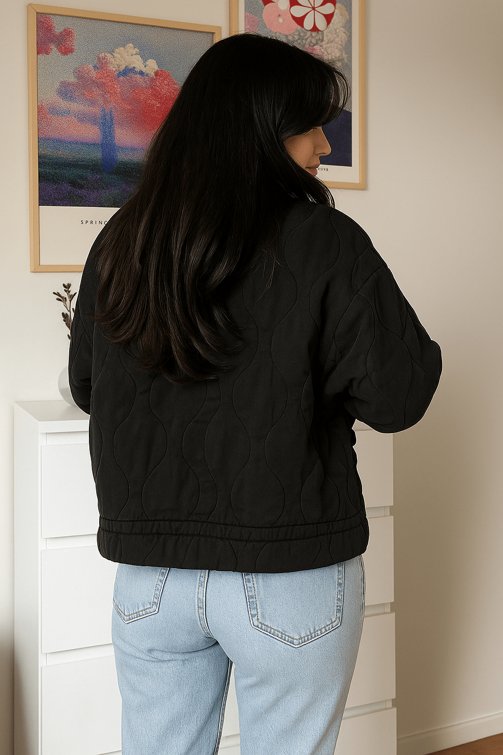 Quiltet dame jakke med lynlås og lommer