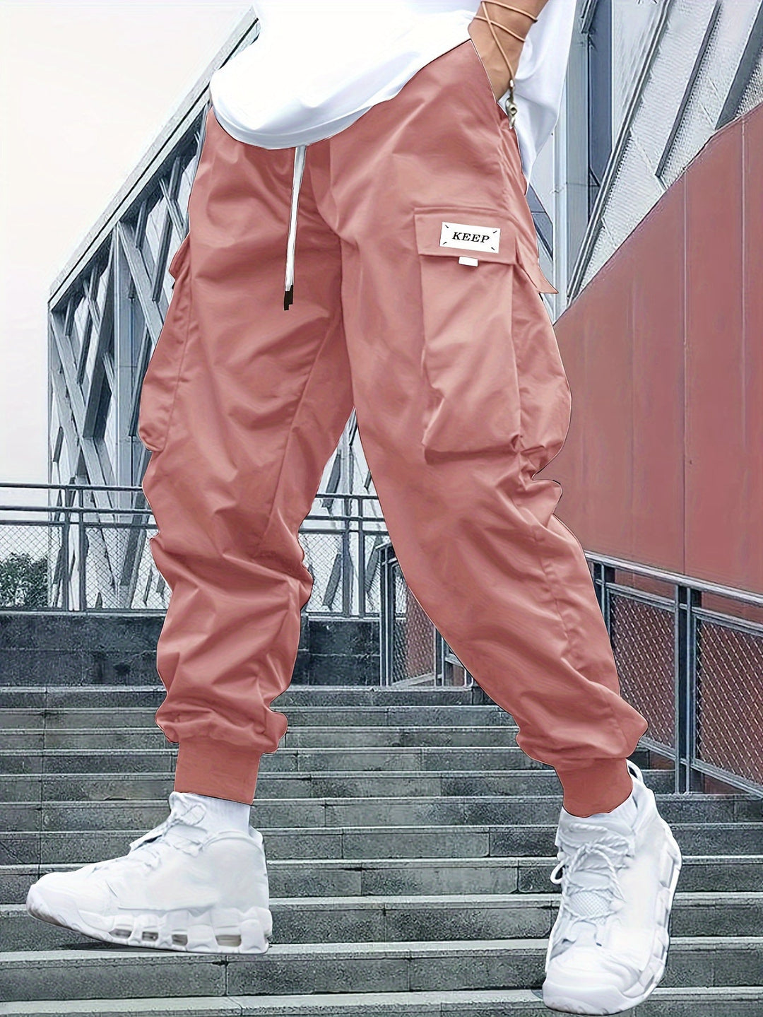 Herre cargo joggebukser med sidelommer og elastisk kant
