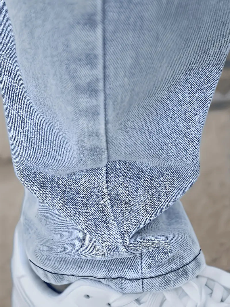 Herre straight leg jeans lysvaskede denim bukser
