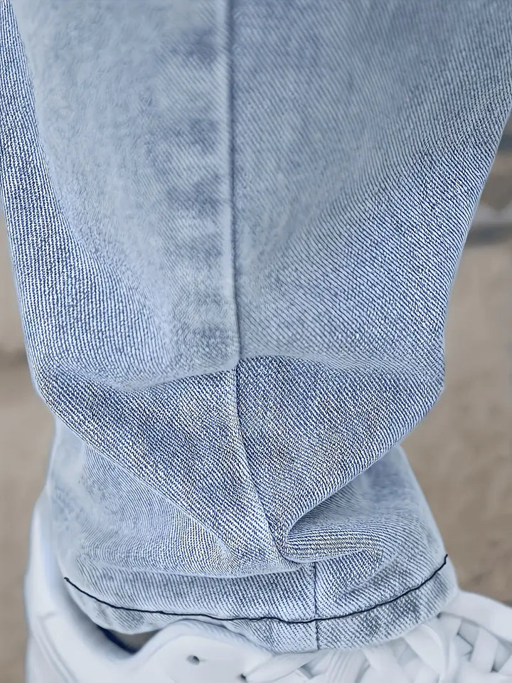 Herre straight leg jeans lysvaskede denim bukser