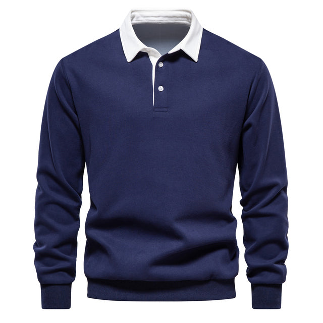 Herre sweater – polo pullover med krave