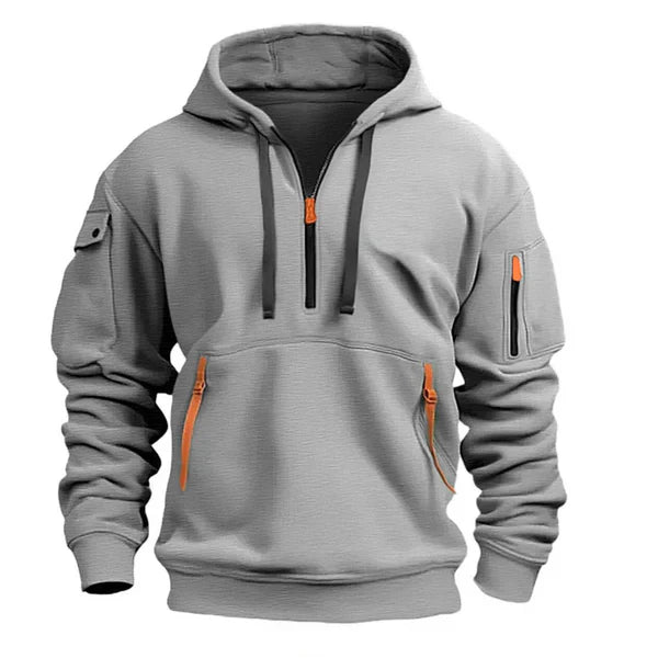 Herre hoodie varm hættetrøje med lynlås og lommer
