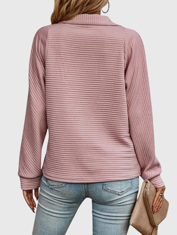 Dame sweater med lynlås og v-hals