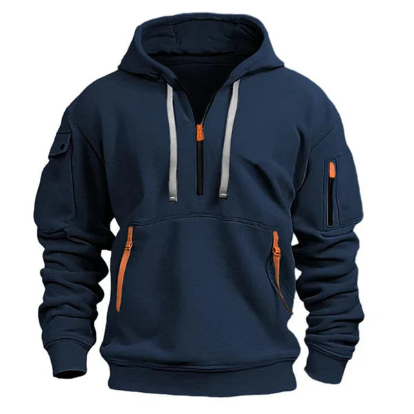 Herre hoodie varm hættetrøje med lynlås og lommer