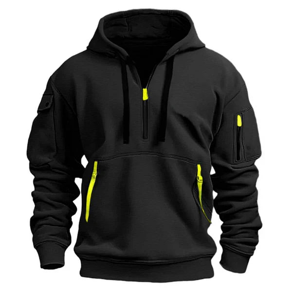 Herre hoodie varm hættetrøje med lynlås og lommer