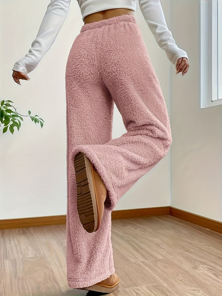 Dames bukser i teddyfleece med elastisk talje