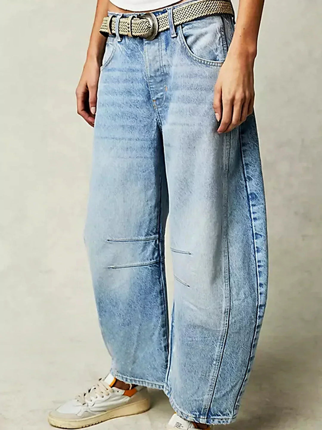 Damejeans med leopardprint og tøndemønster