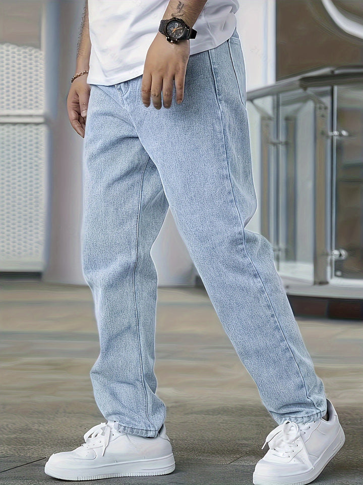 Herre straight leg jeans lysvaskede denim bukser