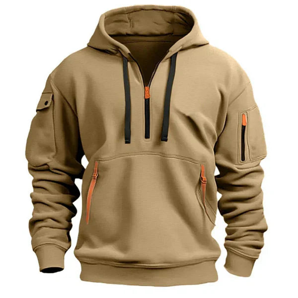 Herre hoodie varm hættetrøje med lynlås og lommer