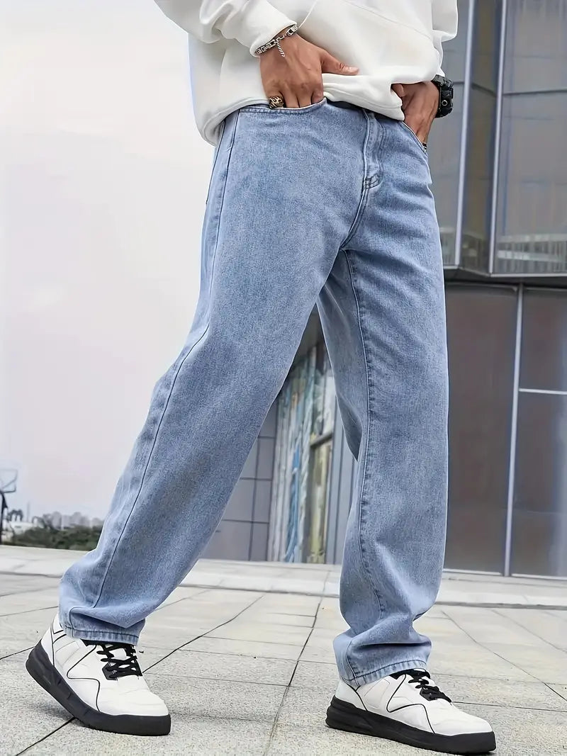 Herre straight leg jeans lysvaskede denim bukser
