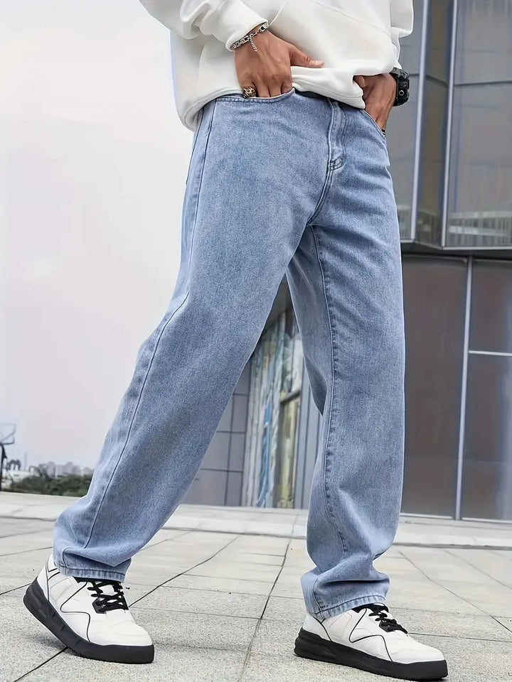 Herre straight leg jeans lysvaskede denim bukser