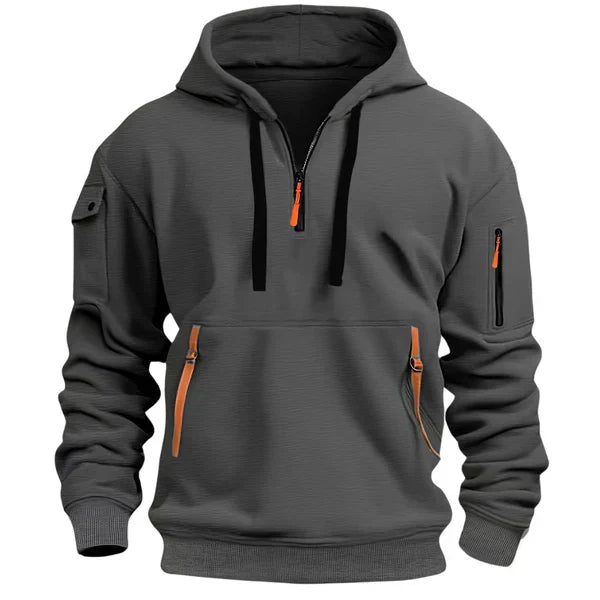 Herre hoodie varm hættetrøje med lynlås og lommer