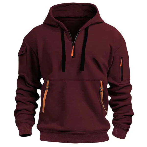 Herre hoodie varm hættetrøje med lynlås og lommer