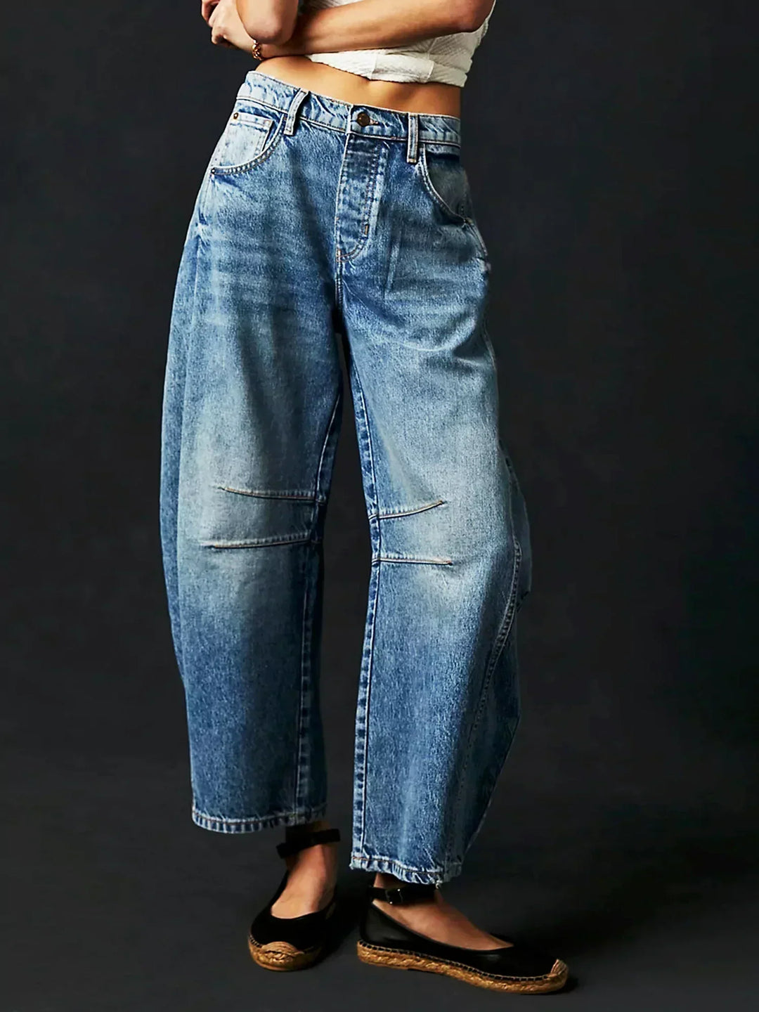 Damejeans med leopardprint og tøndemønster