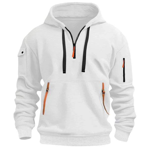 Herre hoodie varm hættetrøje med lynlås og lommer