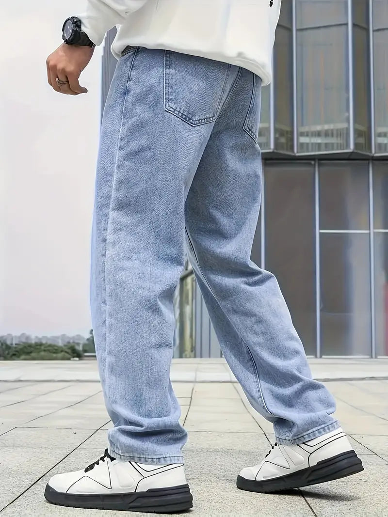 Herre straight leg jeans lysvaskede denim bukser