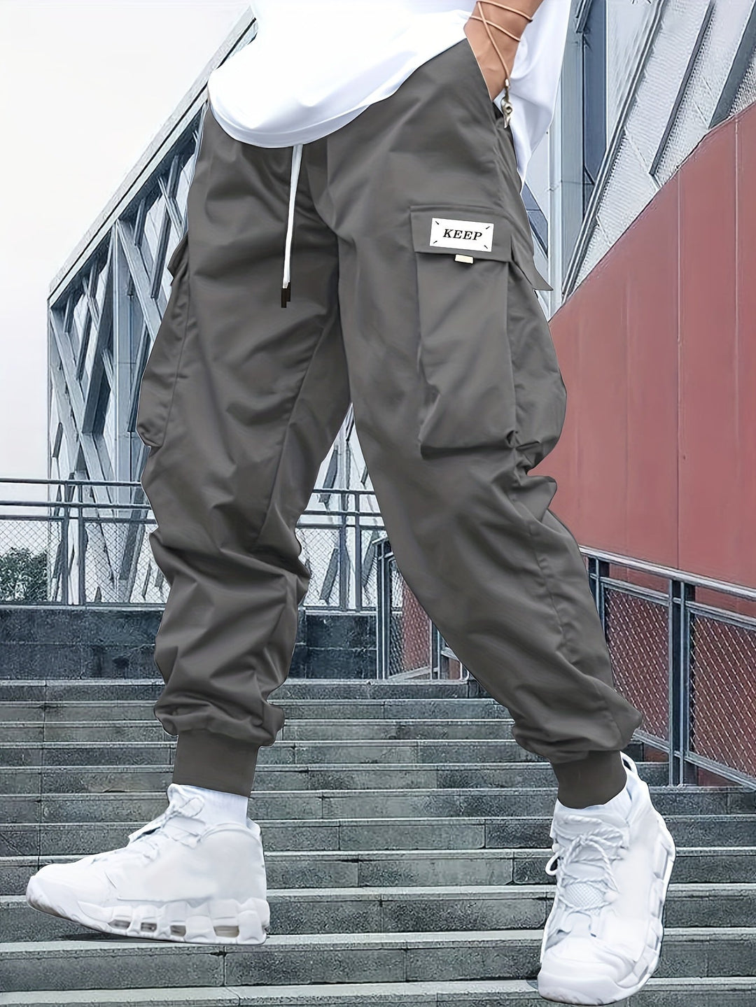 Herre cargo joggebukser med sidelommer og elastisk kant