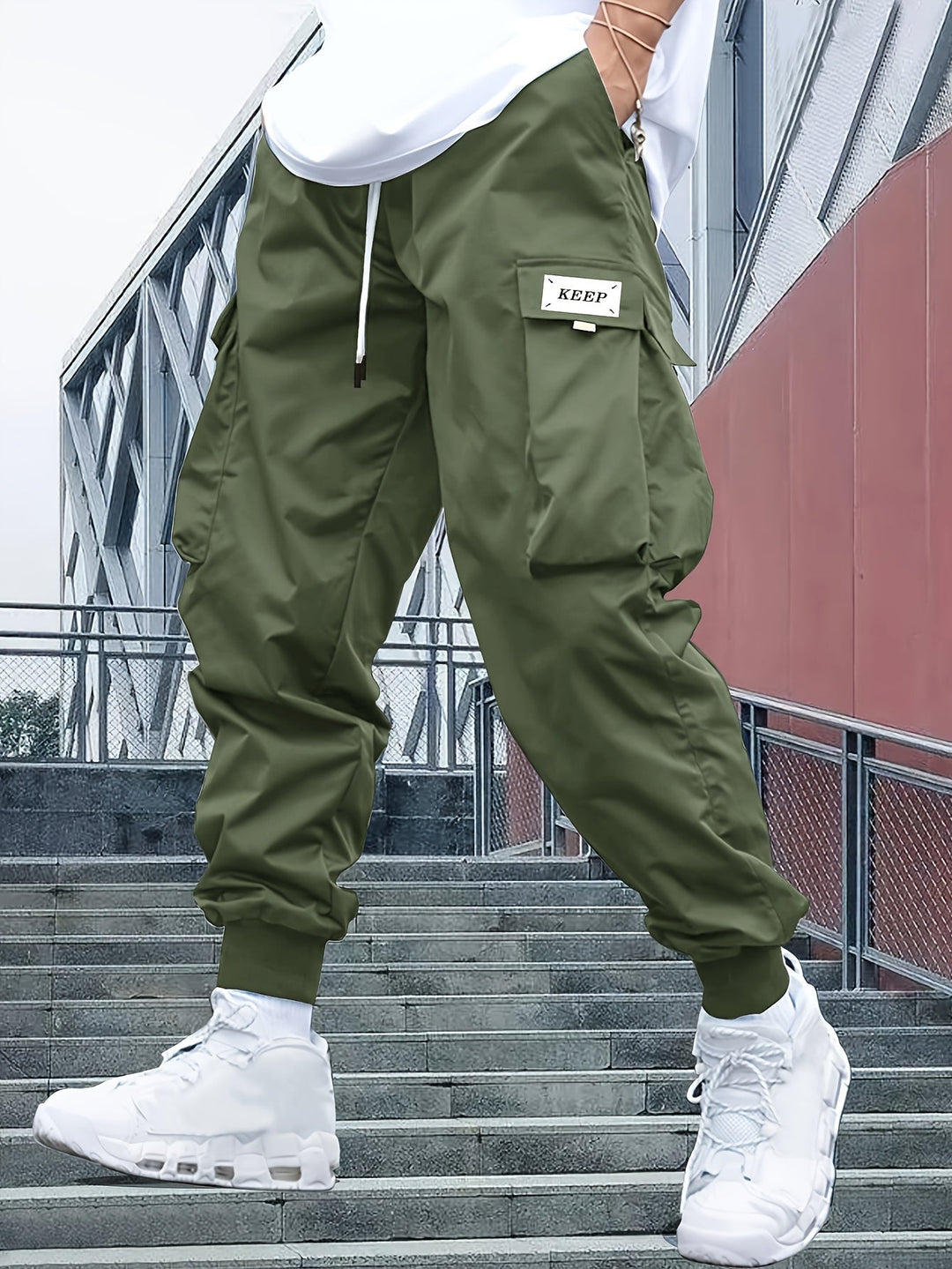 Herre cargo joggebukser med sidelommer og elastisk kant