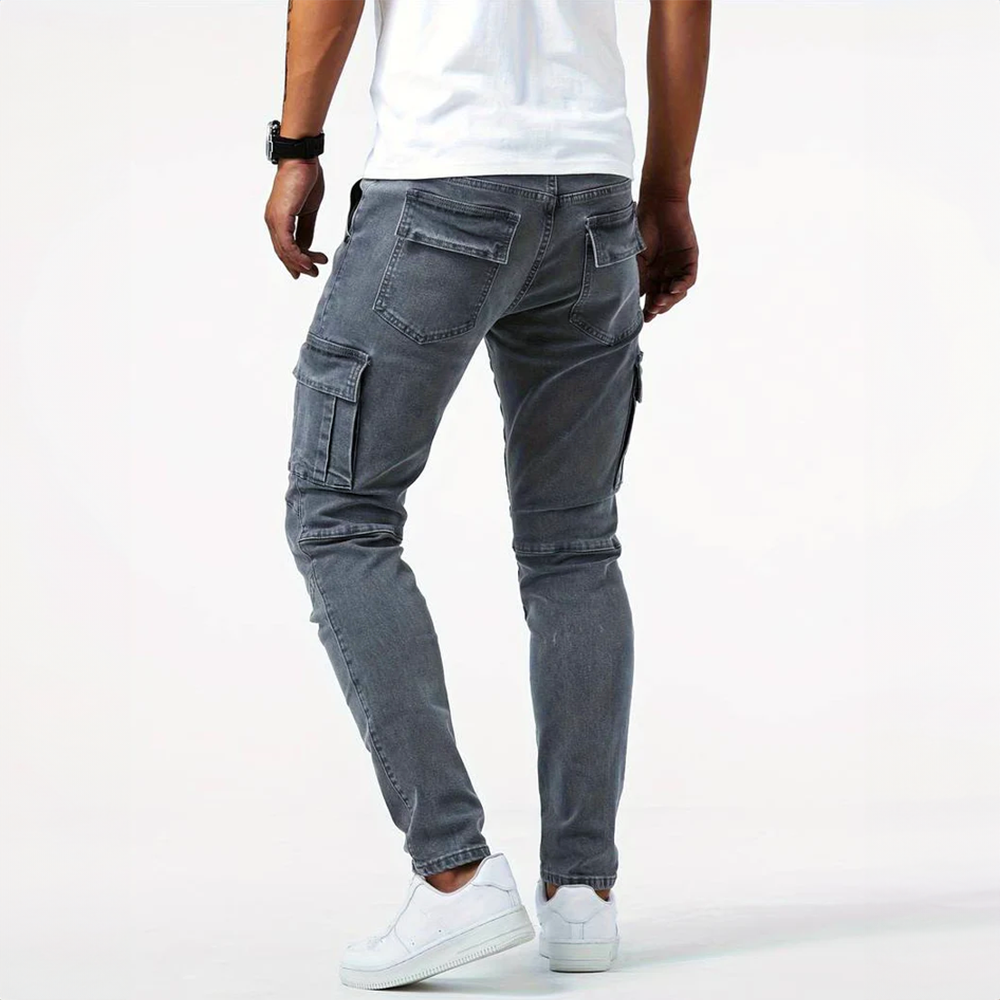Herre cargo jeans stretchy bukser med lommer