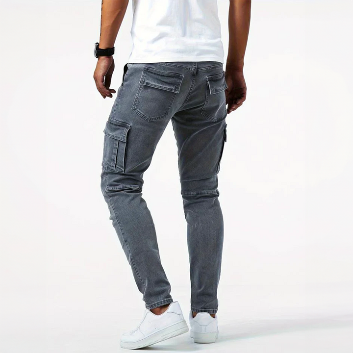Herre cargo jeans stretchy bukser med lommer