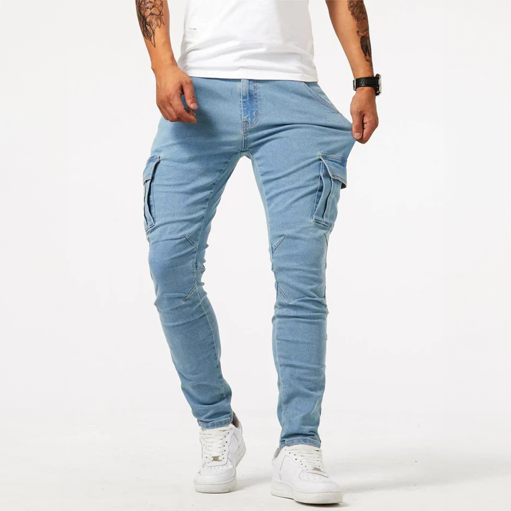 Herre cargo jeans stretchy bukser med lommer