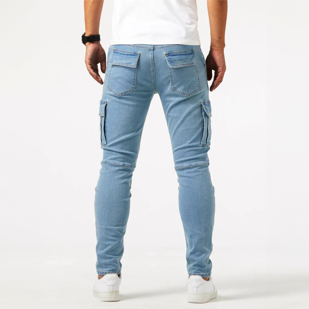 Herre cargo jeans stretchy bukser med lommer
