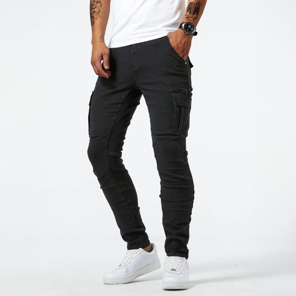 Herre cargo jeans stretchy bukser med lommer