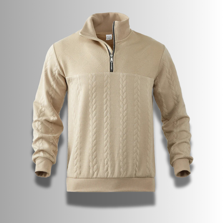 Herre-pullover med kvart lynlås og kravedetaljer