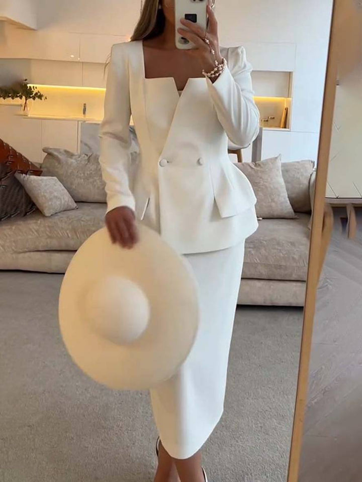 Dame sæt med blazer og lang nederdel
